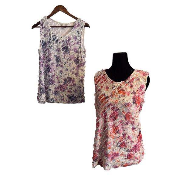 Christopher & Banks Sleeveless Textured Tops Bundle Size M Multicolor Watercolor - Picture 1 of 8